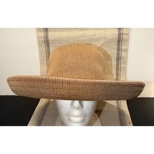 Scala Collezione Women's Tan Acrylic Knit Wide Brim Sun Hat One Size